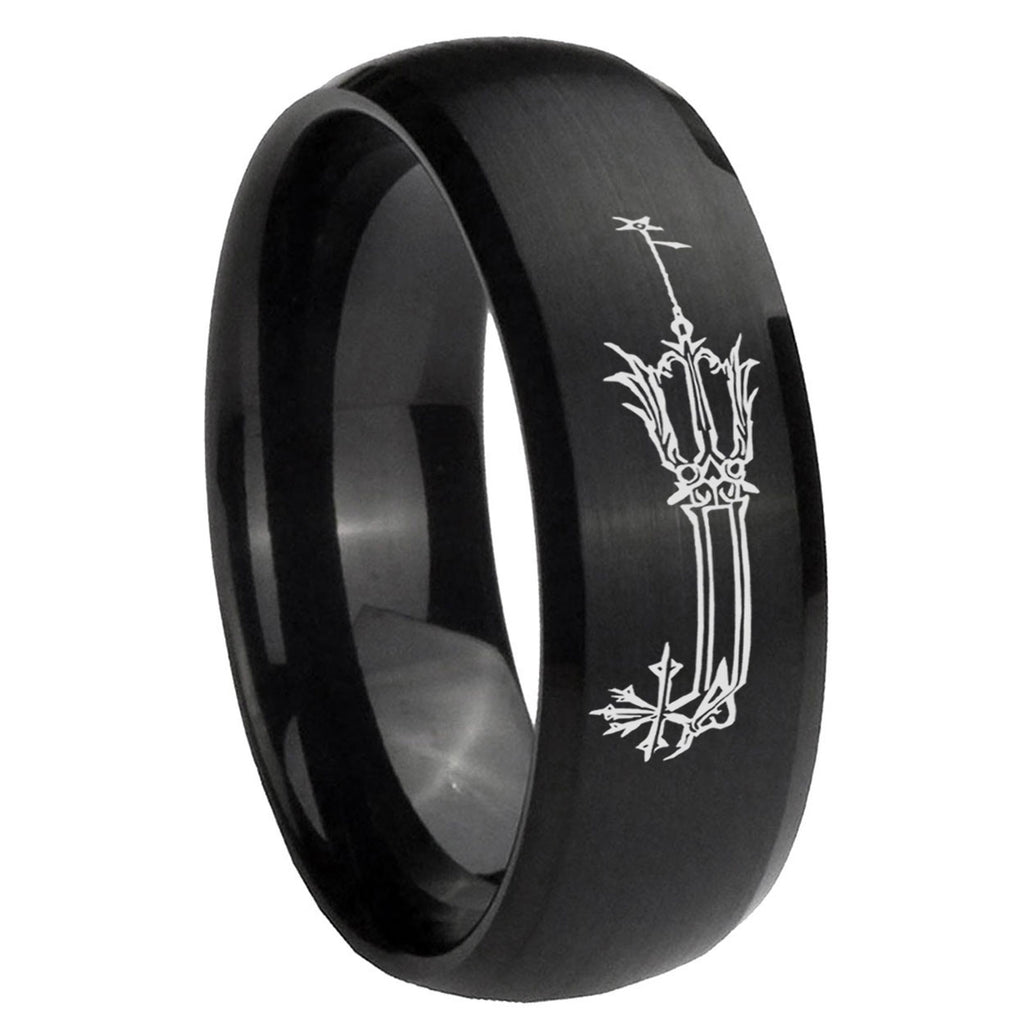 8MM Geekery Oathkeeper Kingdom Hearts Dome Matte Black Mens Wedding Bands Silver