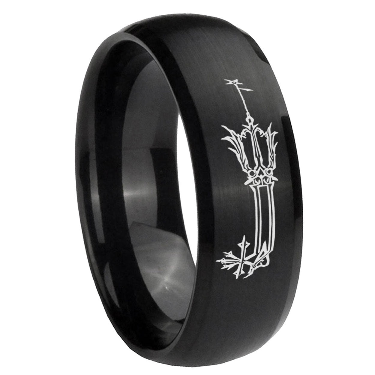 8MM Geekery Oathkeeper Kingdom Hearts Dome Matte Black Mens Wedding Bands Silver