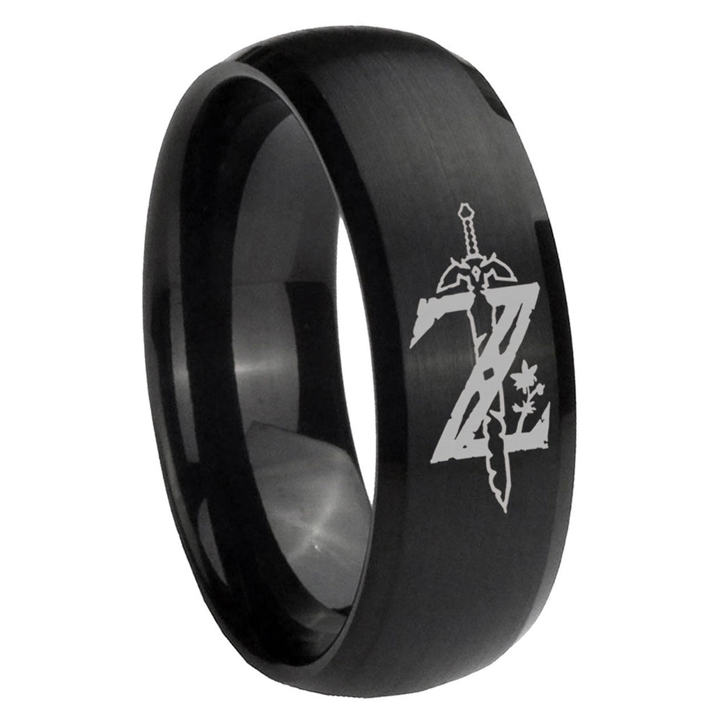 8MM Zelda Breath Of The Wild Dome Matte Black Mens Wedding Bands Silver