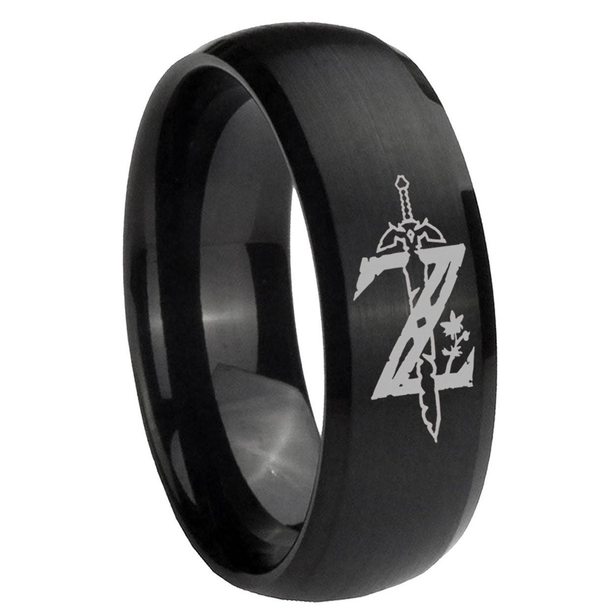 8MM Zelda Breath Of The Wild Dome Matte Black Mens Wedding Bands Silver