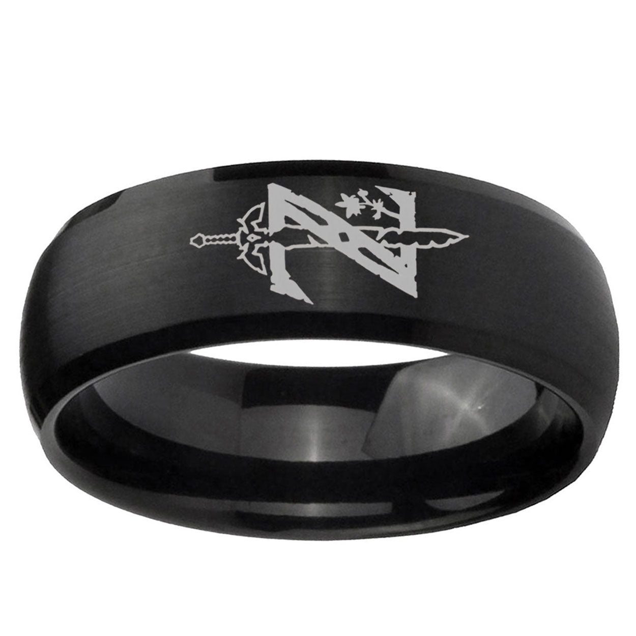 5MMZelda Breath Of The Wild Dome Matte Black Mens Wedding Bands Silver