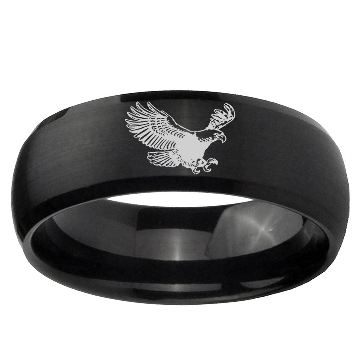 5MMFlying American Eagle Dome Matte Black Mens Wedding Bands Silver