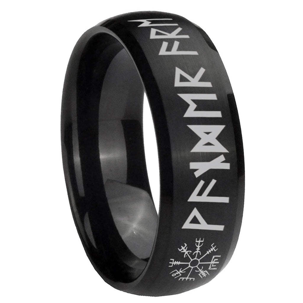 8MM Viking Dome Matte Black Mens Wedding Bands Silver