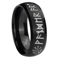 8MM Viking Dome Matte Black Mens Wedding Bands Silver