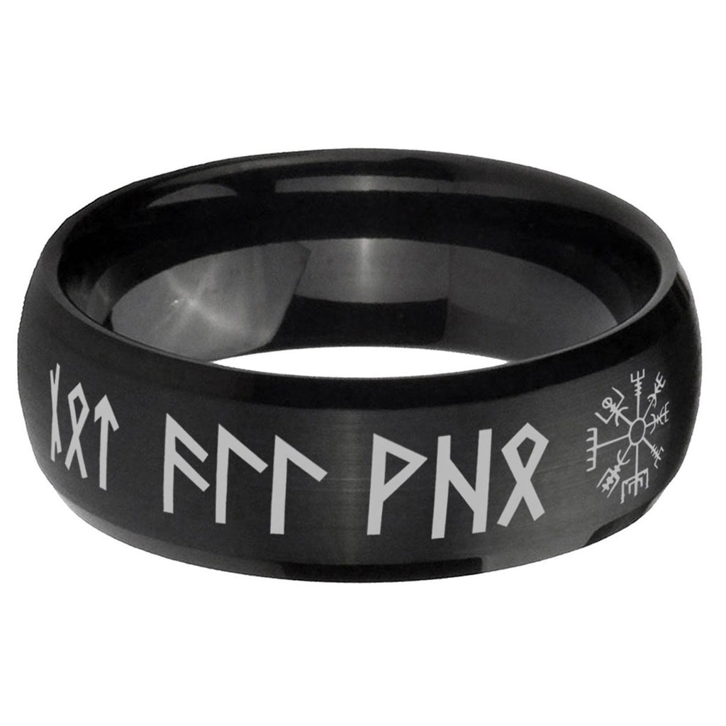 5MMViking Dome Matte Black Mens Wedding Bands Silver