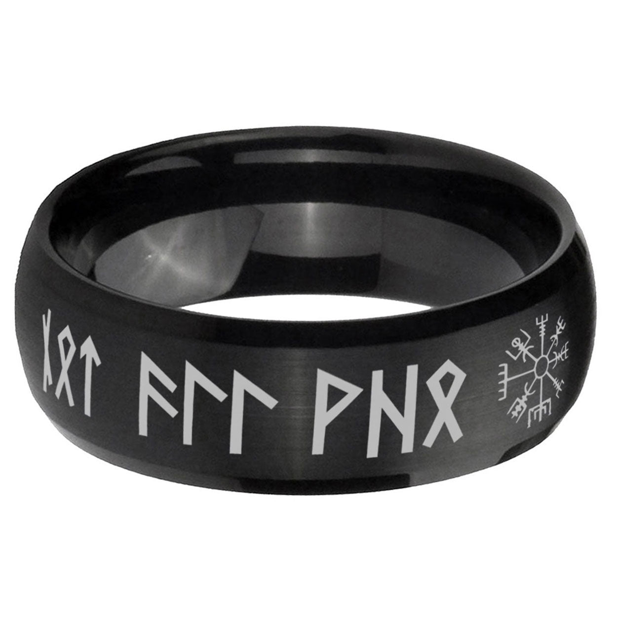 5MMViking Dome Matte Black Mens Wedding Bands Silver