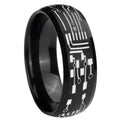 8MM Circuit Board Dome Matte Black Mens Wedding Bands Silver