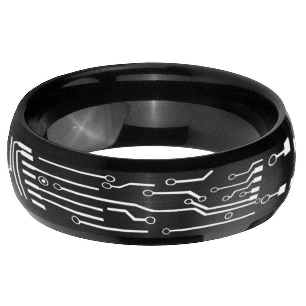 5MMCircuit Board Dome Matte Black Mens Wedding Bands Silver