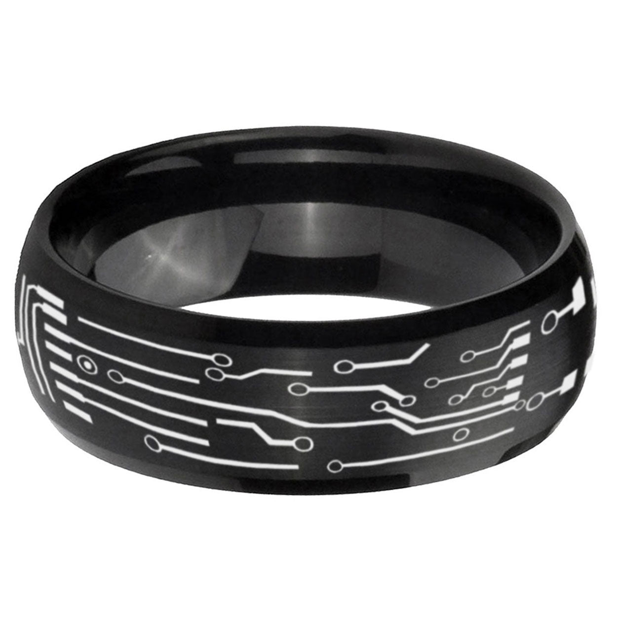 5MMCircuit Board Dome Matte Black Mens Wedding Bands Silver