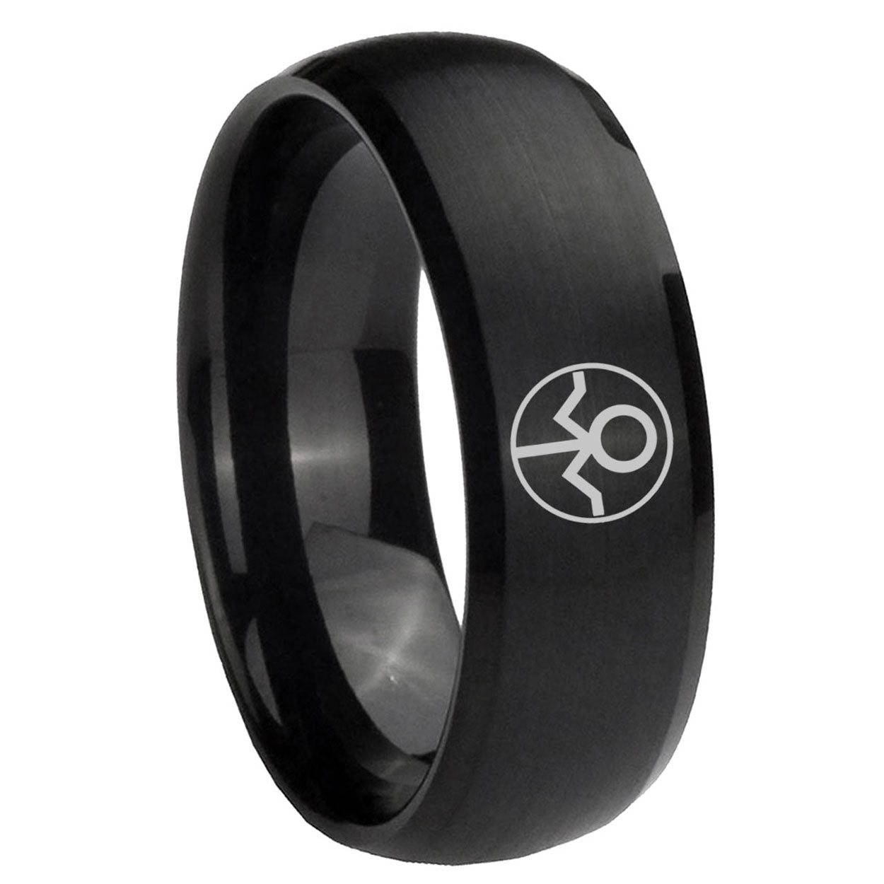 8MM Gray Lantern Dome Matte Black Silver Wedding Bands For Him