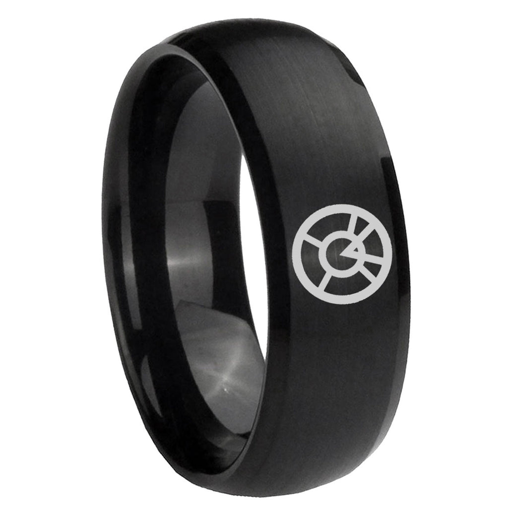 8MM Orange lantern Dome Matte Black Mens Wedding Bands Silver