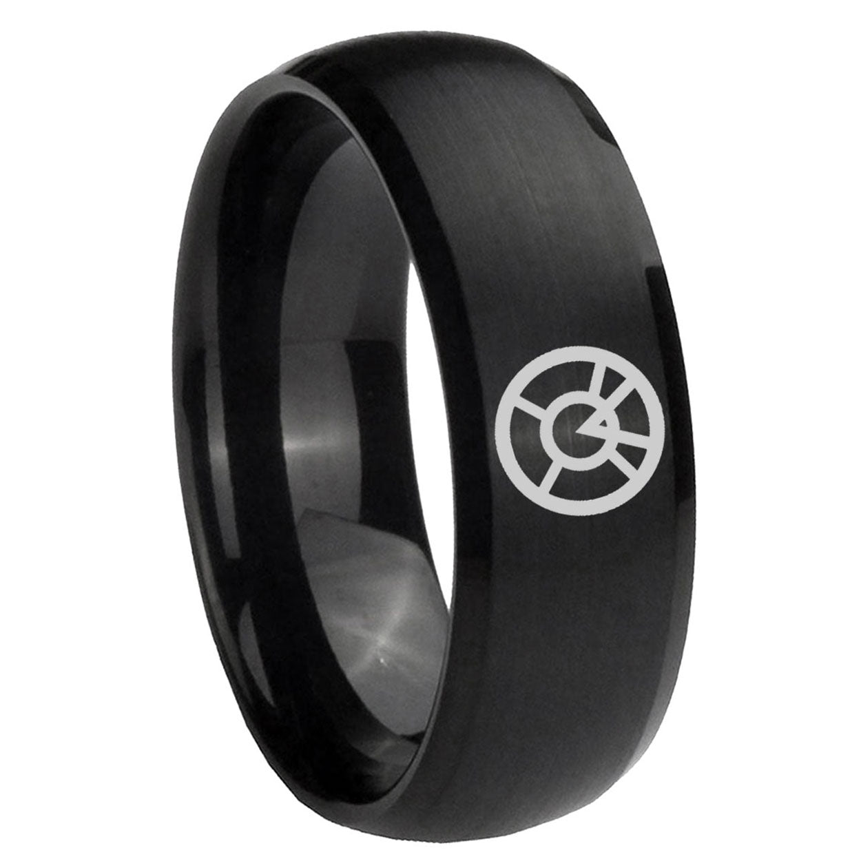 8MM Orange lantern Dome Matte Black Mens Wedding Bands Silver