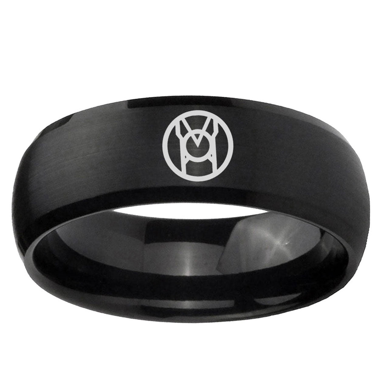 5MMLarfleeze Green Lantern Dome Matte Black Mens Wedding Bands Silver