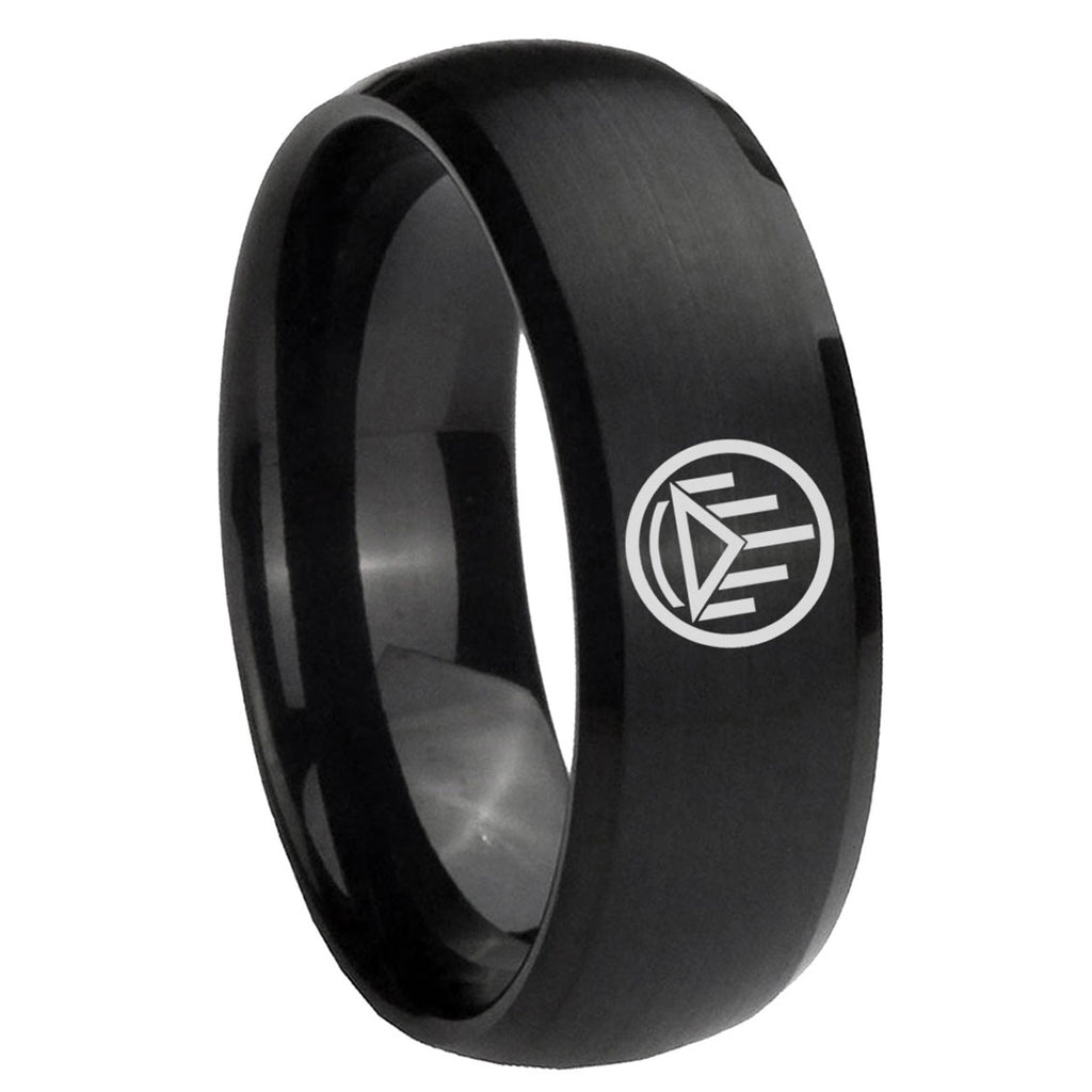8MM Silver Lantern Dome Matte Black Mens Wedding Bands Silver
