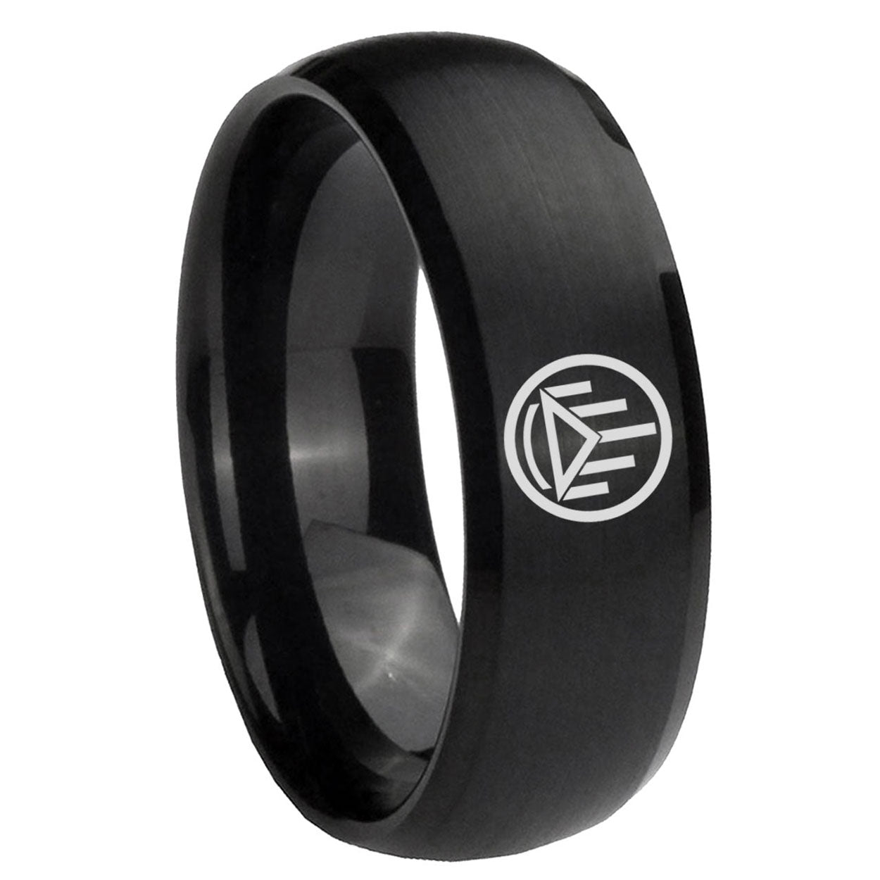 8MM Silver Lantern Dome Matte Black Mens Wedding Bands Silver