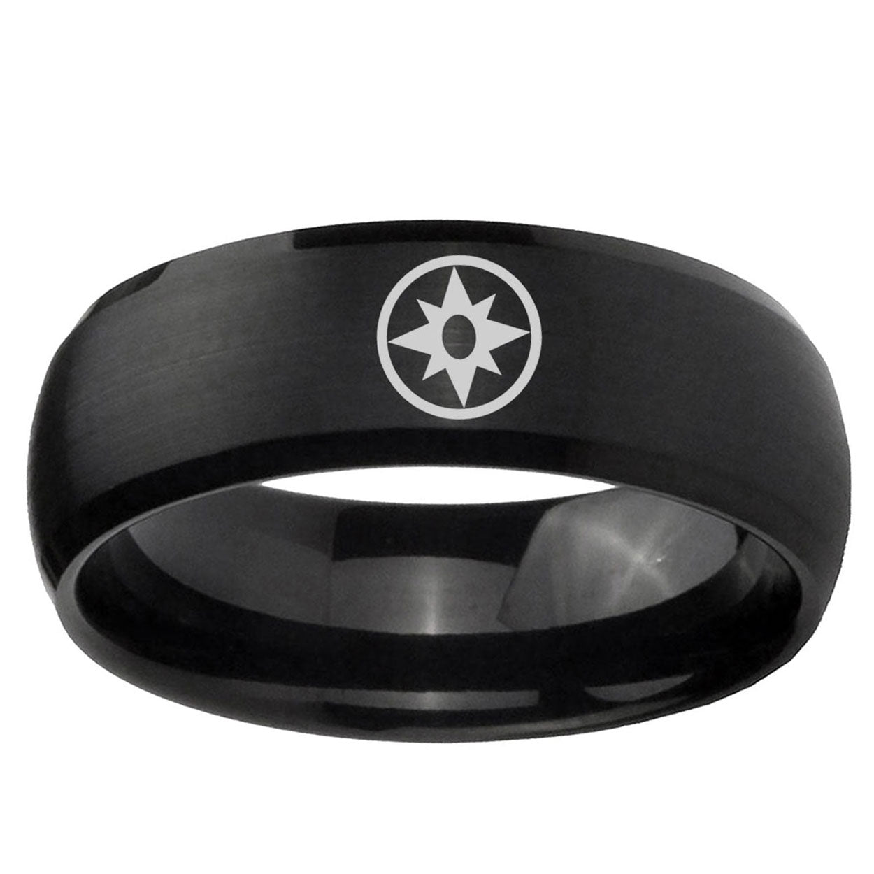 5MMStar Sapphire Lantern Dome Matte Black Mens Wedding Bands Silver
