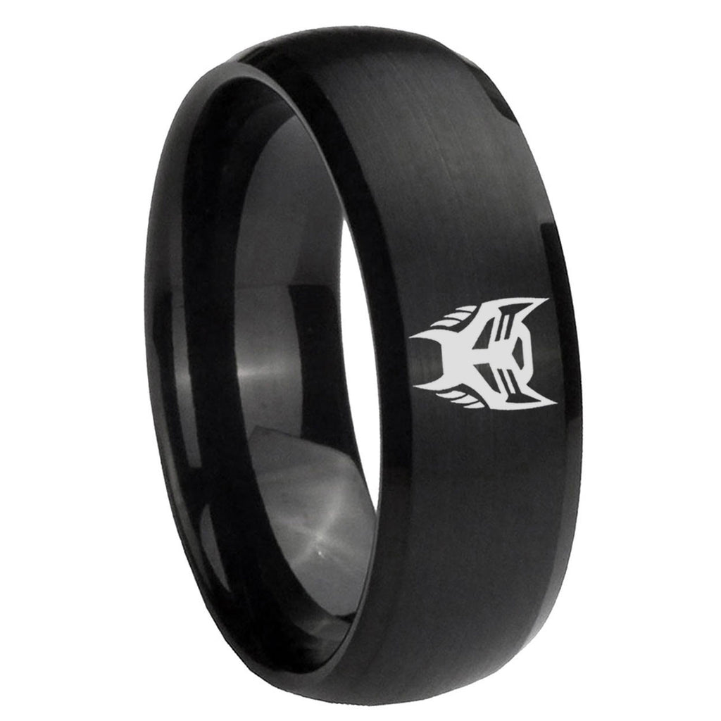 8MM Transformers Insignias Dome Matte Black Mens Wedding Bands Silver