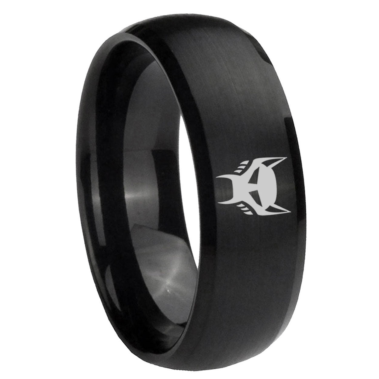 8MM Transformers Maximal Dome Matte Black Mens Wedding Bands Silver