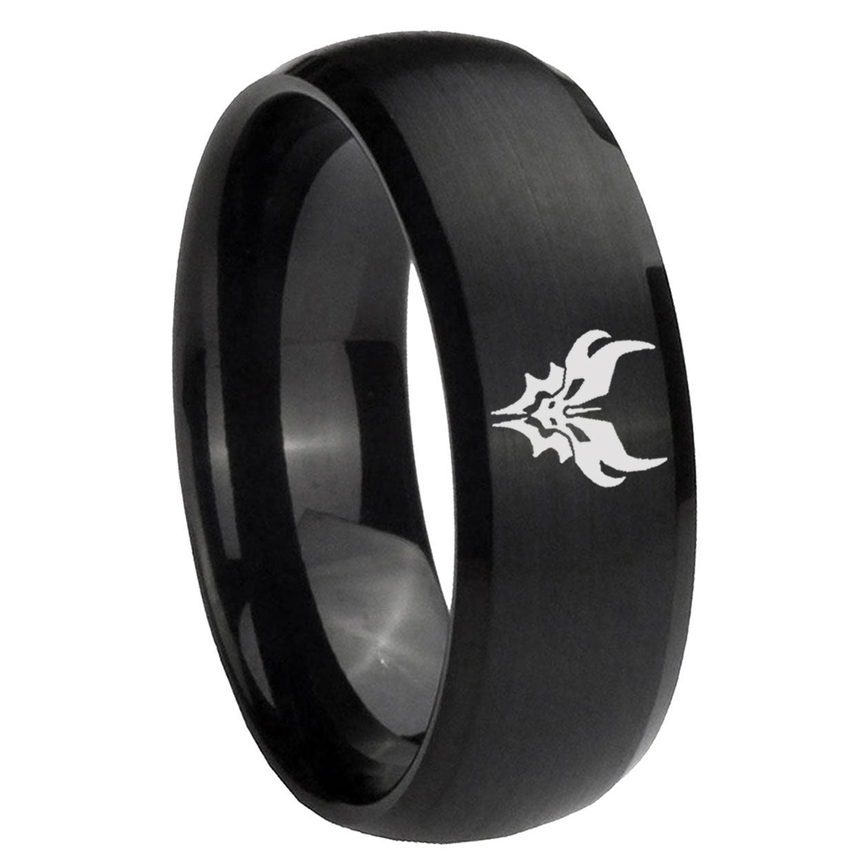 8MM Transformers Shatterback Dome Matte Black Mens Wedding Bands Silver