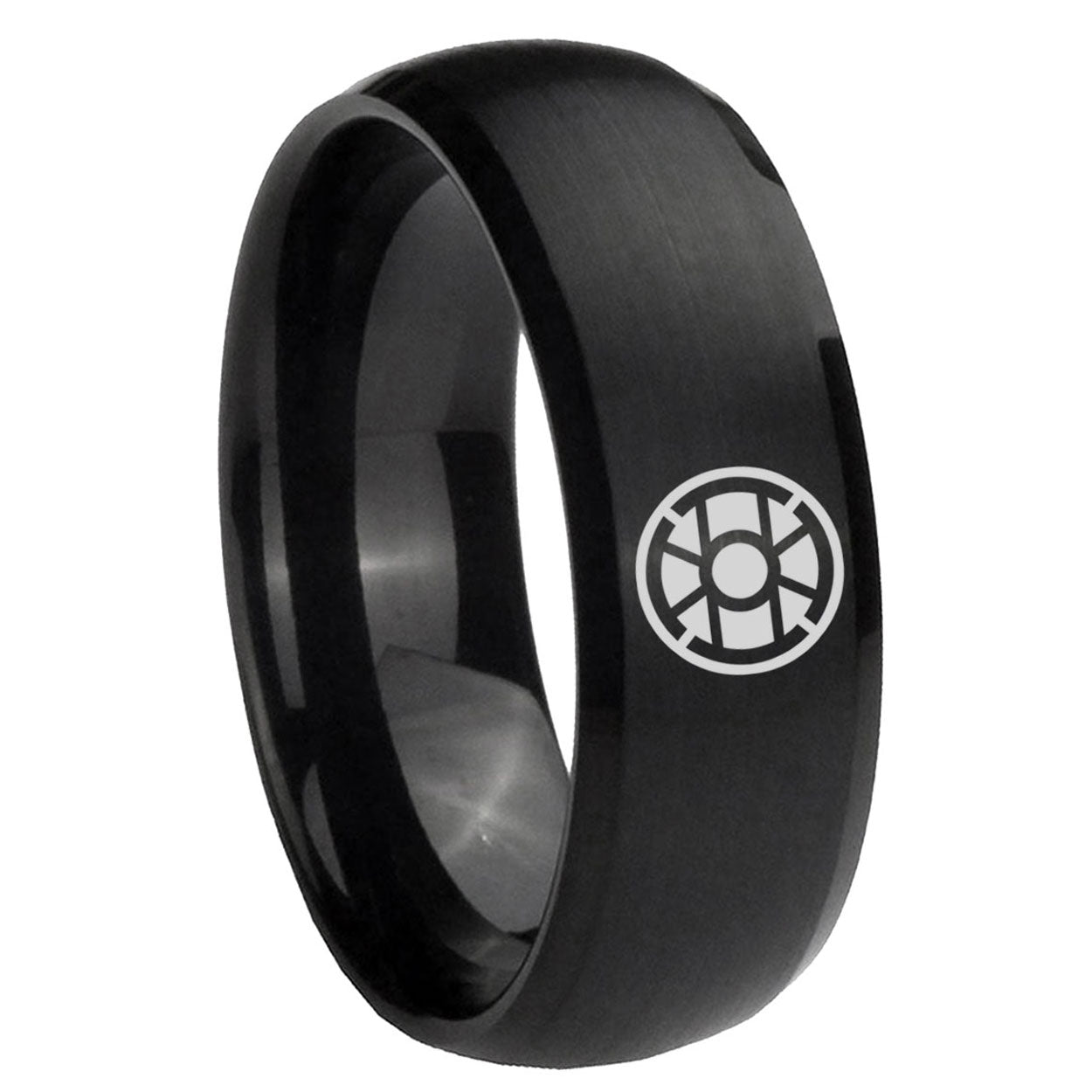 8MM Gold Lantern Dome Matte Black Mens Wedding Bands Silver