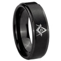 8mm Freemason Masonic Step Edges Brush Black Tungsten Bands