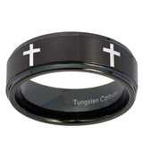 10mm-Crosses-Step-Edges-Brush-Black-Tungsten-Carbide-Mens-Engagement-Band