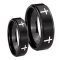 Crosses Step Edges Brush Black Tungsten Matching Ring Set