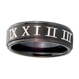8mm-Roman-Numeral-Step-Edges-Brush-Black-Tungsten-Carbide-Custom-Ring-for-Men