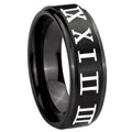 8mm Roman Numeral Step Edges Brush Black Tungsten Ring