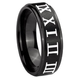 8mm Roman Numeral Step Edges Brush Black Tungsten Carbide Custom Ring for Men