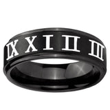 5, 8mm Roman Numeral Step Edge Brush Black Tungsten Carbide Custom Ring for Men