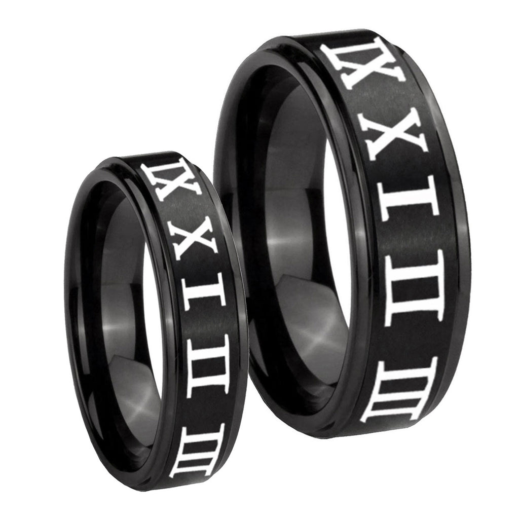 Roman Numeral Step Edges Brush Black Tungsten His and Hers