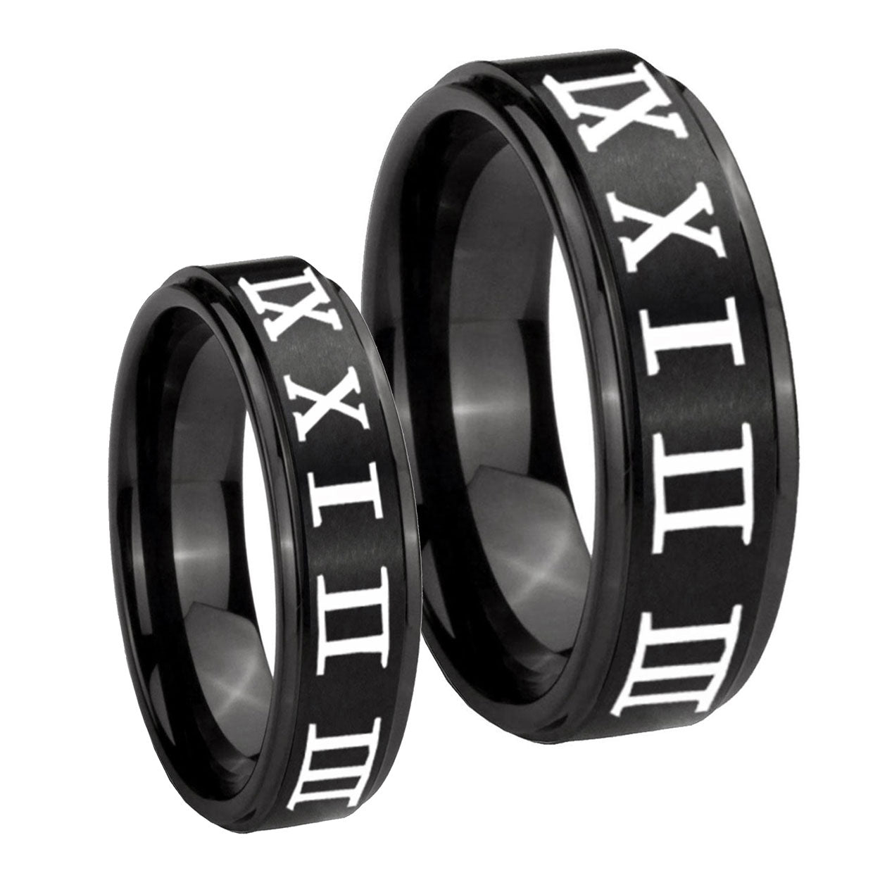 Roman Numeral Step Edges Brush Black Tungsten His and Hers