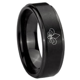 10mm Fleur Delis Step Edges Brush Black Tungsten Men's Promise Rings