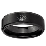 5, 8mm Fleur-De-Lis Step Edge Brush Black Tungsten Ring