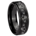 10mm Irish Claddagh Step Edges Brush Black Tungsten Mens Engagement Ring