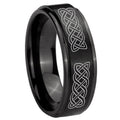 10mm Celtic Knot Step Edges Brush Black Tungsten Carbide Mens Promise Ring