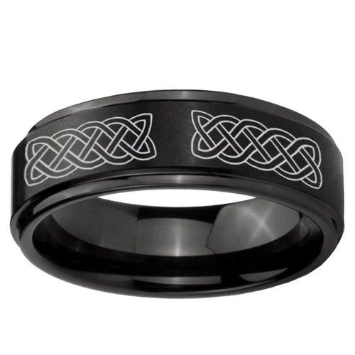 10mm Celtic Knot Step Edge Brush Black Tungsten Ring