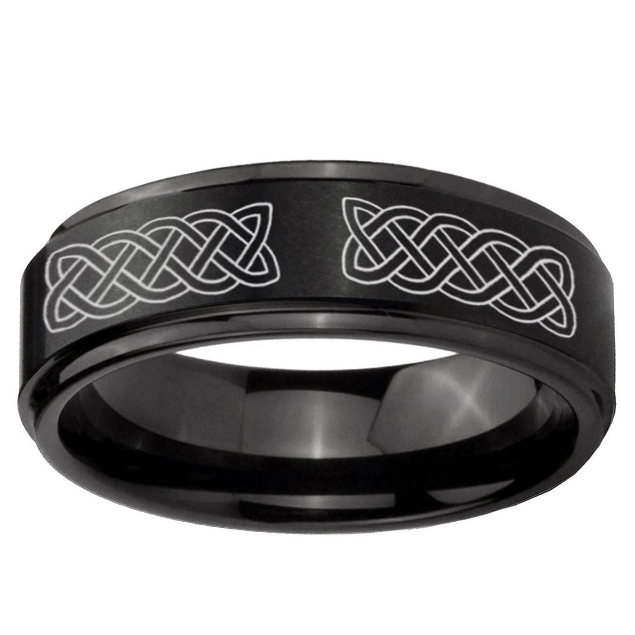 5mm Celtic Knot Step Edges Brush Black Tungsten Ring