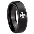 8mm Maltese Cross Step Edges Brush Black Tungsten Band