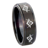 10mm-Master-Mason-Masonic--Step-Edges-Brush-Black-Tungsten-Carbide-Men's-Ring