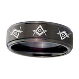 10mm-Master-Mason-Masonic--Step-Edges-Brush-Black-Tungsten-Carbide-Men's-Ring