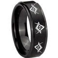 10mm Master Mason Masonic Step Edges Brush Black Tungsten Carbide Men's Ring