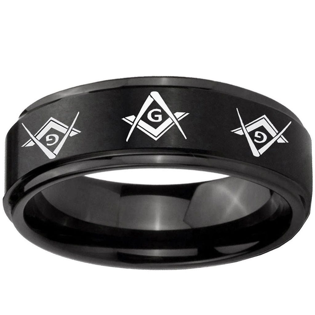 5mm Master Mason Masonic Step Edge Brush Black Tungsten Band
