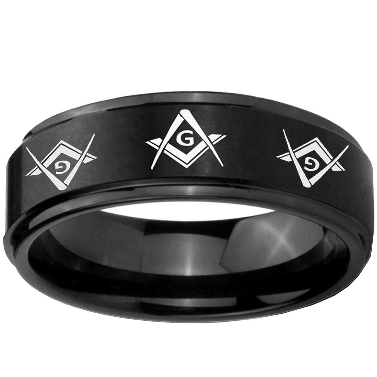 5mm Master Mason Masonic Step Edge Brush Black Tungsten Band