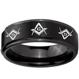 10mm Master Mason Masonic Step Edge Brush Black Tungsten Ring
