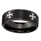 10mm-4-Maltese-Cross-Step-Edges-Brush-Black-Tungsten-Carbide-Men's-Bands-Ring