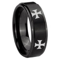 8mm 4 Maltese Cross Step Edges Brush Black Tungsten Bands