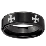 5, 8mm 4 Maltese Cross Step Edge Brush Black Tungsten Ring