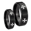 4 Maltese Cross Step Edges Brush Black Tungsten Couple Wedding Rings